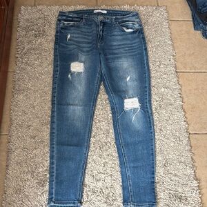 KanCan Women's Skinny Jeans – Medium Wash Distressed Blue